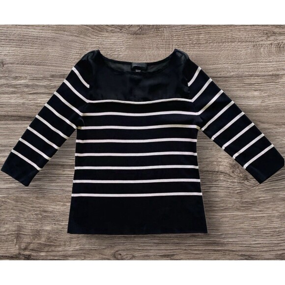 Cable & Gauge Women’s Top Semi Sheer Neck Blouse Black White Sweater Size Large - Picture 1 of 9